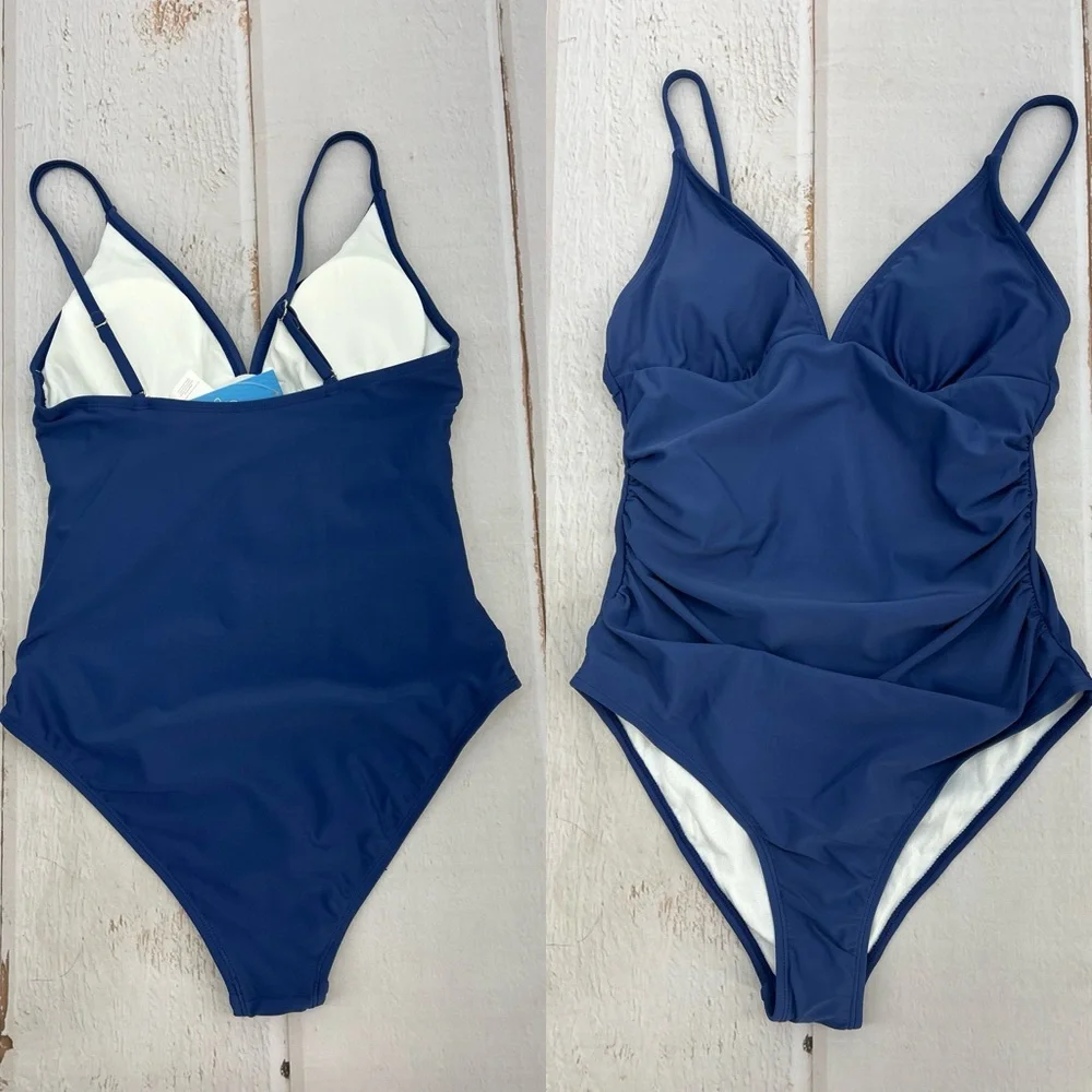 NWT‎ Women's One Piece Swimsuit Tummy Control V Neck Bathing Suits SIZE M